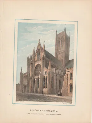 1887 Antique Coloured Print Of Lincoln Cathedral. South Transept & Central Tower • £23.95