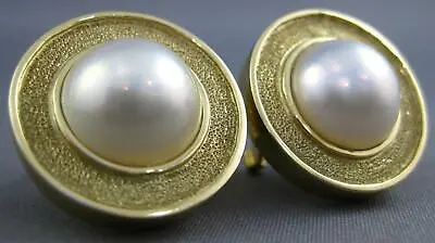 Estate Large Aaa Mabe Pearl 14k Yellow Gold Classic Round Clip On Earrings 26751 • $1844.16