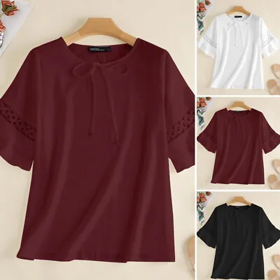 Women Fashion Summer Casual Loose Plain Shirt Blouse Lace Patchwork T-Shirt Tops • $18.53