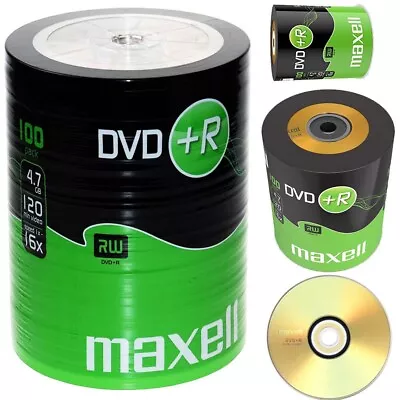 100 X MAXELL DVD+R 16x BLANK RECORDABLE DVD 4.7GB DISCS 120 MINS • £21.95