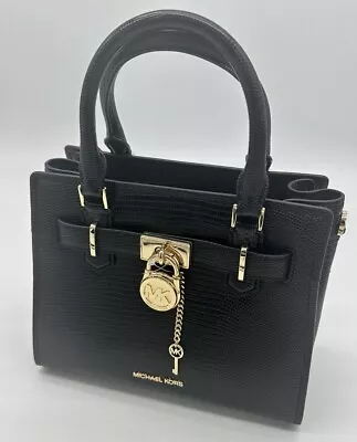 Michael Kors Hamilton Small Satchel Bag. NWT. Black Embossed With Gold Hardware. • $190