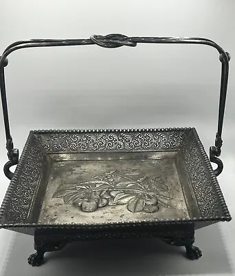 Embossed Handled Floral/Wedding Basket – Victorian - Quadruple Silver Plated • $65