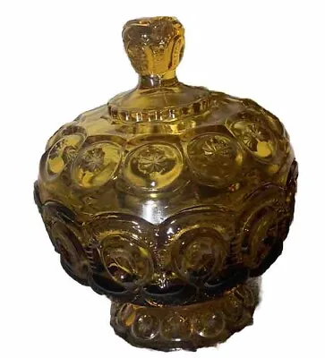 LE Smith Amber Moon And Stars Depression Glass Lidded Candy Dish Mint • $24.99