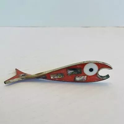 Vintage Alpaca Figural Fish Bottle Opener Abalone Mother Of Pearl Inlaid Mexico • $14.95