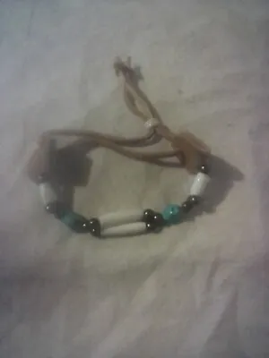Native American Style 2 Row White Pipe Bone And Turquoise Nugget Bracelet • £7.50