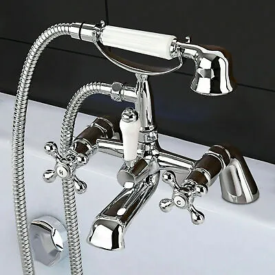 £34.50 • Buy Victorian Shower Bathroom Mixer Tap Bath Filler With Brass Handset Set Chrome 