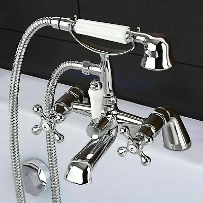 Victorian Shower Bathroom Mixer Tap Bath Filler With Brass Handset Set Chrome  • £37.50