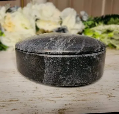 Round Black Marble Box Large 7  Diameter X 2  Tall 1 1/2  Depth New In Box • $15.99