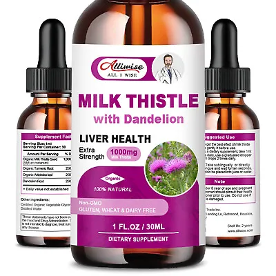 2 Pack Liver Health Support Liquid Drops 1000mg Milk Thistle With Dandelion Root • $46.62