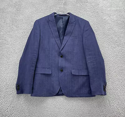 H&M Mens Blazer Blue 40R 100% Linen Slim Fit Sports Coat Suit Jacket • $42.50