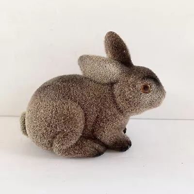 VINTAGE Flocked Fuzzy Bunny Rabbit Coin Piggy Bank EASTER Brown 6.5” X 5.5” EUC • $18.99