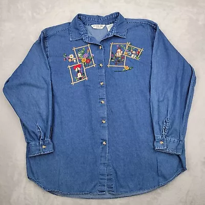 Victoria Jones Denim Shirt Women 22W Blue Jean Button Up Cottagecore Vintage • $28.97