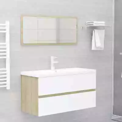 Bathroom Vanity Unit Mirror Set Built-in Basin Sink Wooden Storage Cabinet White • $292.04