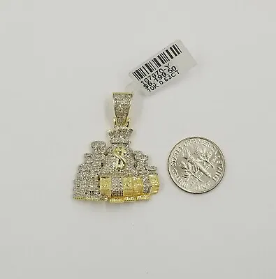 $1459.38 • Buy Real 10k Yellow Gold Money Stack Dollar Bag Diamond Charm Pendant Men Coin
