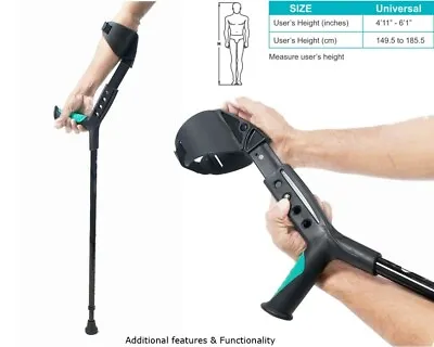 Adjustable Underarm Forearm Elbow Crutches Walking Stick (( Single )) • £27.99