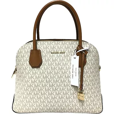 Michael Kors Mercer Signature Coated Canvas Large Dome Vanilla Satchel - New • $179