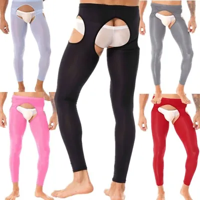 Men's Compression Tights Pantyhose Bottoms Crotchless Skinny Long Pants Trousers • $10.44