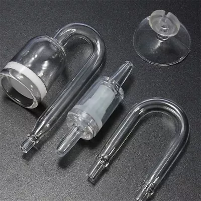 Fish Tank Aquarium CO2 Diffuser Check Valve Glass Tube U-Shape Suction Cup Kits • £7.60