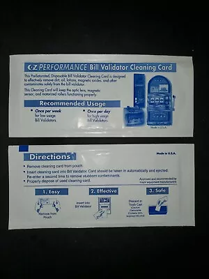 2 UNIVERSAL EZ Dollar Bill Validator Acceptor Cleaning Cards MARS COINCO CONLUX  • $4.99