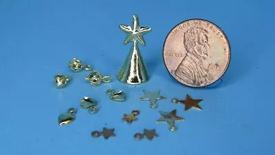 Dollhouse Miniature Christmas Tree Ornament Set With Topper Gold 13 Pcs S208 • $5.39