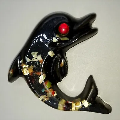 Vintage Dolphin MCM Lucite Acrylic Abalone Wall Hanging 4  Wall Fish Decor • $24.99