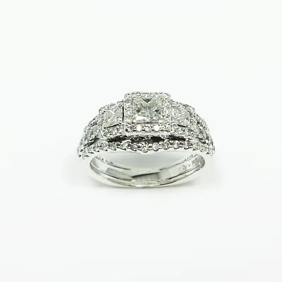 $1899 • Buy Zales 14k White Gold Past Present Future Bridal Engagement Diamond Ring Set 