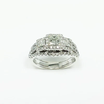 $1899 • Buy Zales 14k White Gold Past Present Future Bridal Engagement Diamond Ring Set 