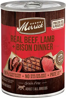 Merrick Grain Free Wet Dog Food Real Beef Lamb & Bison Recipe - 12.7 Ounce Pack • $59.30