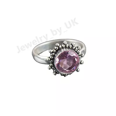 925 Silver Genuine Morganite Gemstone Jewelry Simple Statement Ring For Gift • $21.52