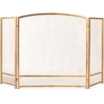 Fireplace Screen Antique Gold 3 Panel Foldable Mesh Rustic Tempered Steel New • $64.99