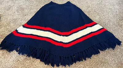 Vintage Handmade Knit Yarn Afghan Poncho Wrap Shawl Blanket Sweater Women's • $51.38