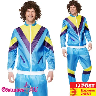 Mens 80s Costume Height Fashion Scouser Tracksuit Shell Suit Blue 1980s Party • $34.99