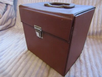 VINTAGE 7  RECORD STORAGE BOX BROWN VINYL Excellent • £10