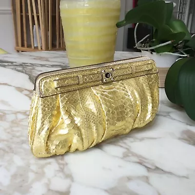 ZAGLIANI Gold Snakeskin Puffy Clutch Bag Asin Jackson Lopez Rihanna Minogue • $3809.99