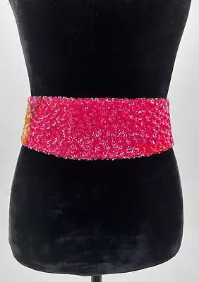 Vintage La Mendola Mod Art Retro Floral Hand Beaded Red Pure Silk Chiffon Belt • $149.99