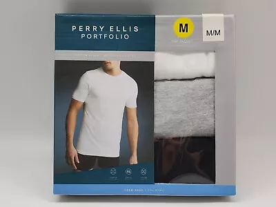 PERRY ELLIS 3Pack Men S M L XL Crew Neck Stretch Cotton T Shirt Black Gray White • $29.95