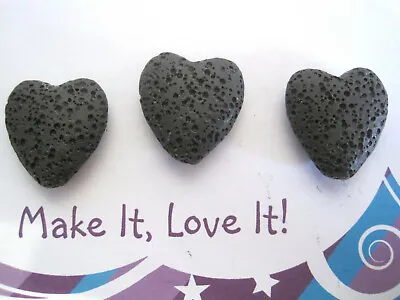 3 BLACK NATURAL LAVA HEART BEADS CHARMS 21MM X 20MM Love • £2.49