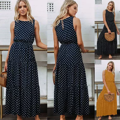 $16.42 • Buy AU Womens Summer Polka Dot Maxi Holiday Dress Ladies Party Long Dresses Sundress