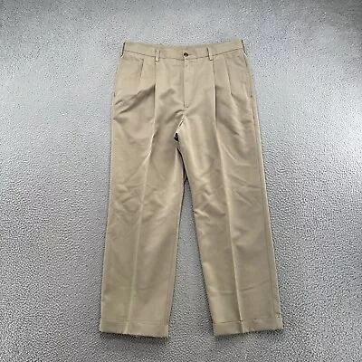 Haggar Cool 18 Men’s Slacks Pleated Front Cuff Beuge Khaki Tan In Size 36x30 • $12.99