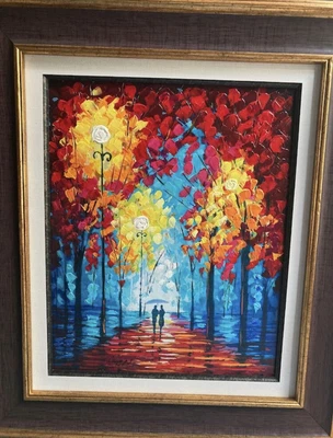 $1250 • Buy Slava Ilyayev Embellished On Board Painting “rainy Day In Autumn”