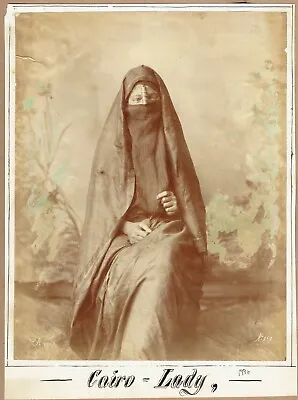 Cairo Egypt Portrait Of Muslim Woman. Rare 1880s Arnoux Albumen Photograph • £14