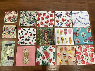 Decoupage Paper Napkin Sample Pack Craft  Mod Podge Tissue Assorted Bundle Of 15 • £2.35