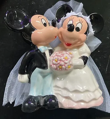 Disney Mickey & Minnie Mouse Wedding Ceramic Figurine Bride & Groom Cake Topper • $30