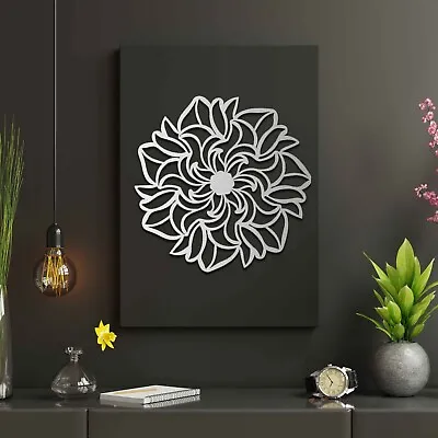 Contemporary Mandala Flower Wall Art - Unique Wooden Decor For Bedroom Office • £44.49