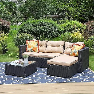 Outdoor Patio Furniture Set Of 3 Sectional Sofa Rattan Wicker Chair End Table US • $319.99