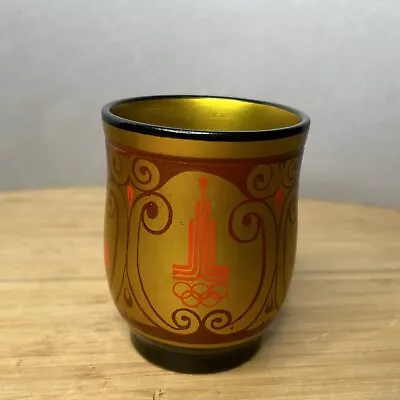 Vintage Russian USSR Hand Painted Khokhloma Wooden Cup Olympic Games Moscow 1980 • $21