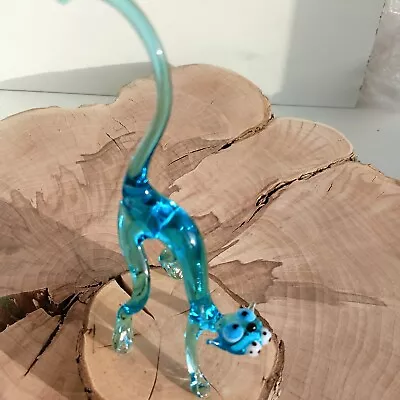 GLASS Animals. Murano Glass Art Blue Cat. Souvenir. Toy. Handmade(Maldives Cat) • $18