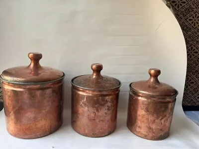 Three Antique Vintage Copper Canister Containers 9 1/2” Tallest • $395