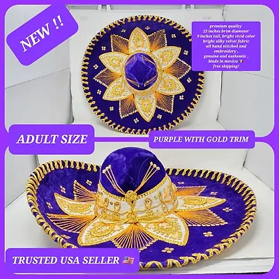 Purple  With Gold Trim Adults Sombrero Charro Mariachi Hat Extra Fancy • $79.99