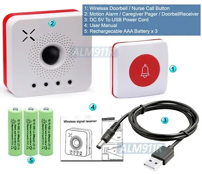 All-In-1 Wireless Doorbell Caregiver Pager Motion Sensor Alarm Entry Chime • $23